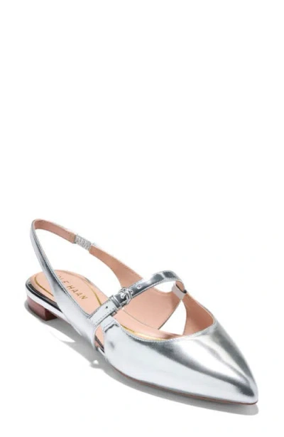 Cole Haan Anya Slingback Mary Jane Pointed Toe Flat In Silver Specchio