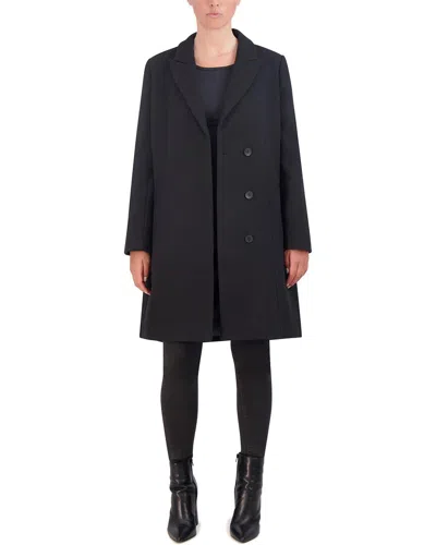 Cole Haan Asymmetrical Peak Lapel Wool-blend Coat In Black