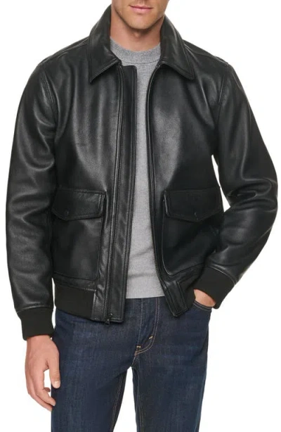 Cole Haan Aviator Leather Jacket In Black