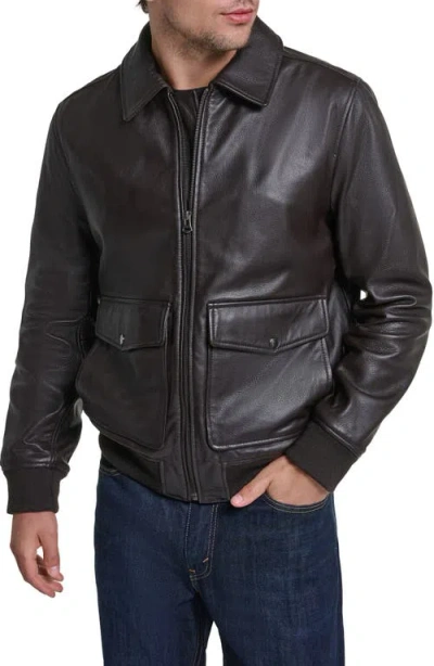 Cole Haan Aviator Leather Jacket In Brown