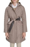 Cole Haan Belted Quilted Jacket In Brown