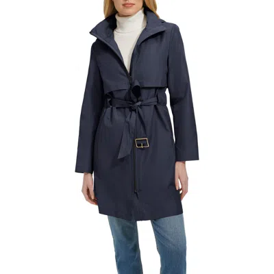 Cole Haan Belted Travel Packable Hooded Rain Jacket In Brown