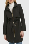 Cole Haan Belted Travel Packable Hooded Rain Jacket In Black