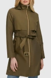 Cole Haan Belted Travel Packable Hooded Rain Jacket In Green