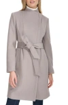 Cole Haan Belted Wool Blend Coat In Fog