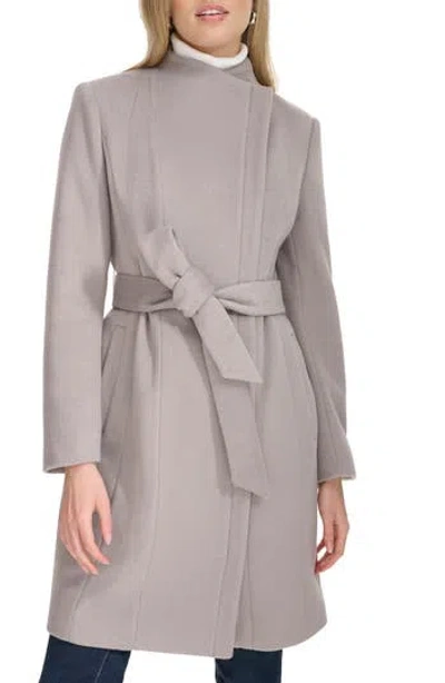 Cole Haan Belted Wool Blend Coat In Fog