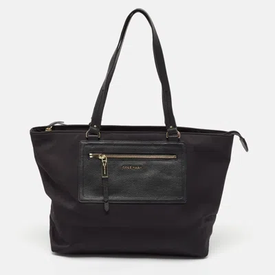 Cole Haan Black Leather And Nylon Shopper Tote