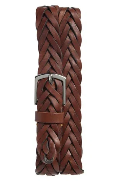Cole Haan Braided Leather Belt In Brown