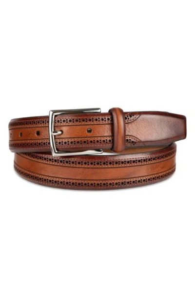Cole Haan Brogue Leather Belt In Tan
