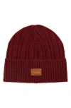 Cole Haan Cable Knit Cuffed Beanie In Burgundy