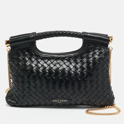 Pre-owned Cole Haan Carolyn Black Woven Leather Chain Clutch
