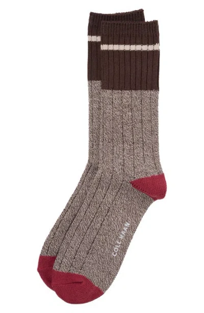Cole Haan Casual Rib Crew Socks In Brown