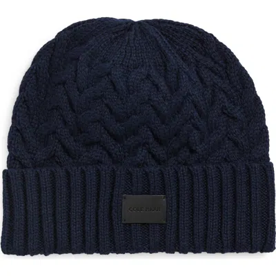 Cole Haan Chain Stitch Beanie In Blue