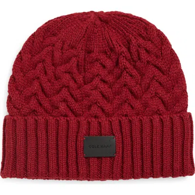 Cole Haan Chain Stitch Beanie In Red