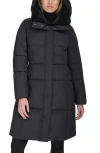 Cole Haan Channel Quilted Shimmer Nylon Puffer Coat With Removable Hood In Black