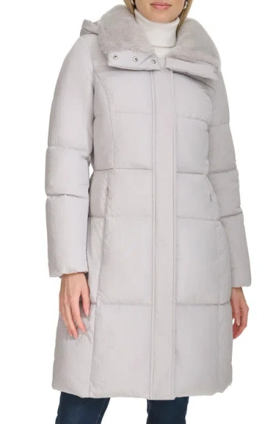 Cole Haan Women's Shine Faux-fur-collar Hooded Puffer Coat In Grey