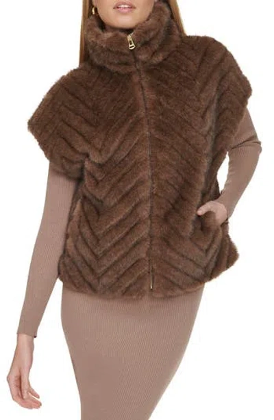 Cole Haan Chevron Faux Fur Vest In Brown