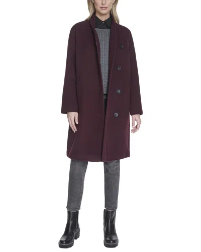 Cole Haan Chevron Wool Coat In Burgundy