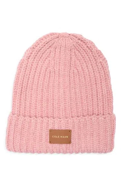 Cole Haan Chunky Knit Cuffed Beanie In Pink