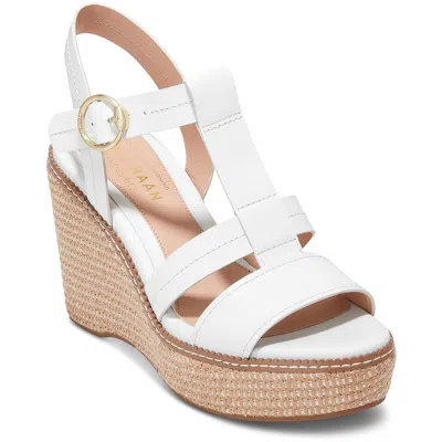 Cole Haan Cloud All Day 75 Womens Leather Buckle Wedge Heels In White