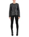 Cole Haan Collarless Leather Jacket In Black
