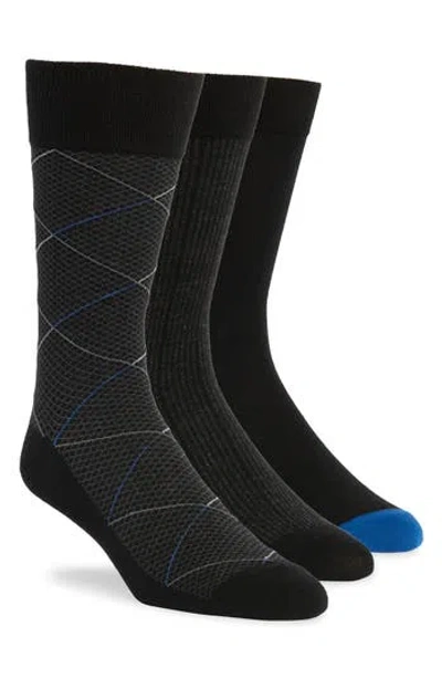 Cole Haan Diamond 3-pack Dress Socks In Black