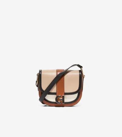 Cole Haan Essential Mini Saddle Bag Mainline In British Tan-ivory-black