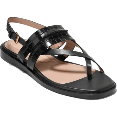 Cole Haan Go-to Estella Flat Leather Thong Sandal In Black