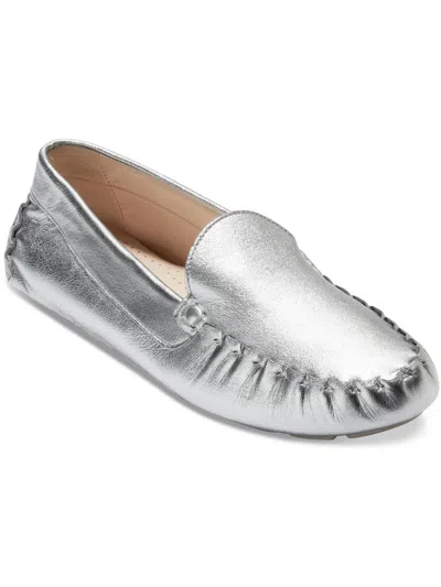 Cole Haan Evelyn Driver Womens Metallic Slip-on Loafers In Silver