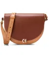 Cole Haan Evie Medium Saddle Bag In Dark Cuoio Ivory Color Block
