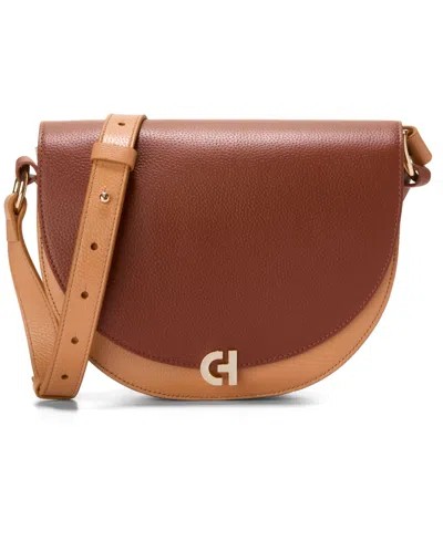 Cole Haan Evie Medium Saddle Bag In Dark Cuoio Ivory Color Block