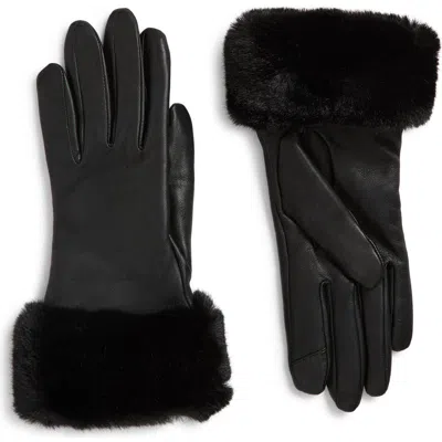 Cole Haan Faux Fur Cuff Tech Gloves In Caviar