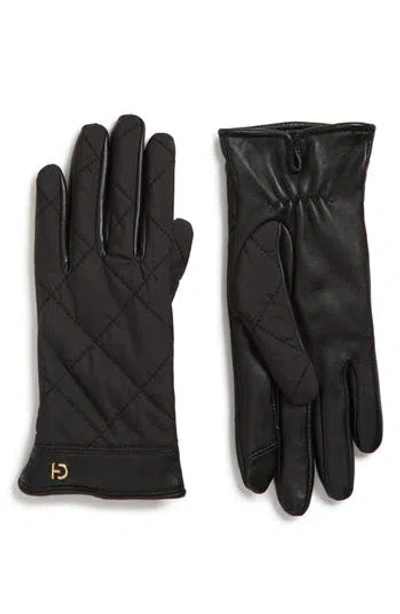 Cole Haan Faux Fur Lined Quilted Puffer Gloves In Black