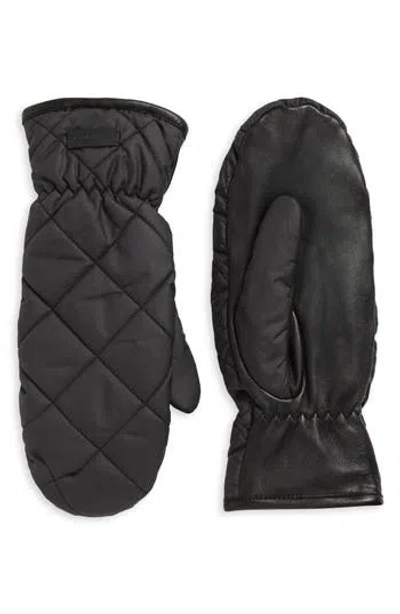 Cole Haan Faux Fur Lined Quilted Puffer Mittens In Black