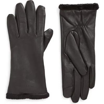 Cole Haan Faux Fur Lined Tech Leather Gloves In Brown