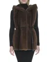 Cole Haan Hooded Faux Mink Vest In Brown