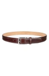 Cole Haan Fes Stitch Leather Belt In Burgundy
