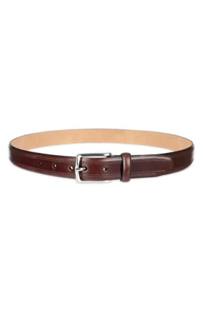 Cole Haan Fes Stitch Leather Belt In Burgundy