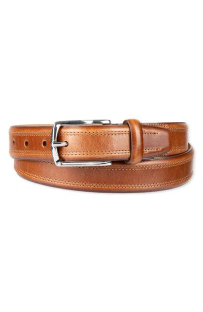 Cole Haan Fes Stitch Leather Belt In Brown