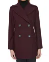 Cole Haan Fine Wool Blend Twill Peacoat In Burgundy
