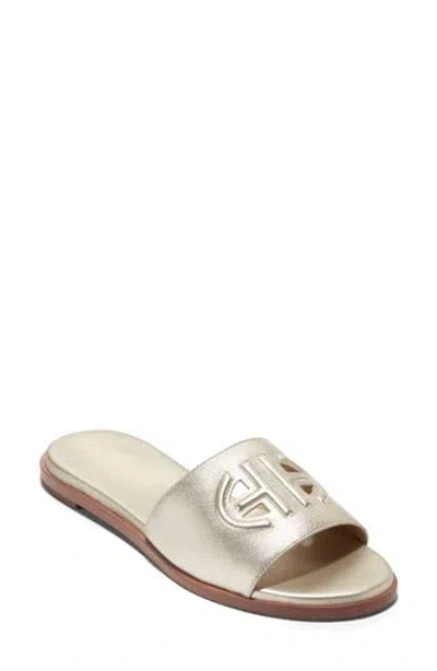 Cole Haan Flynn Logo Slide Sandal In Gold Leather