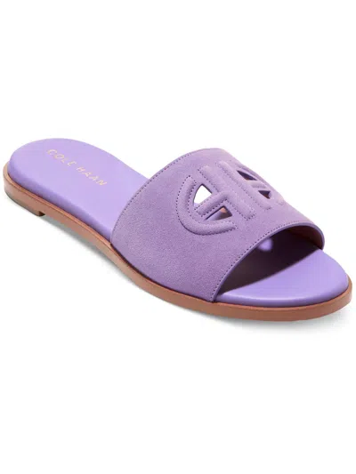 Cole Haan Flynn Logo Slide Womens Faux Suede Round Toe Slide Sandals In Purple