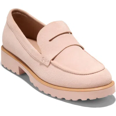 Cole Haan Geneva Platform Penny Loafer In Cameo Rose Suede