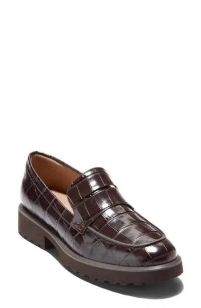 Cole Haan Geneva Platform Penny Loafer In Dark Chocolate Croco