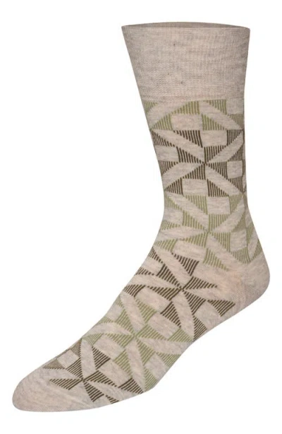 Cole Haan Geometric Pattern Cotton Blend Dress Socks In Light Grey Heather