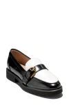 Cole Haan Giana Buckle Loafer In Black/white Leather