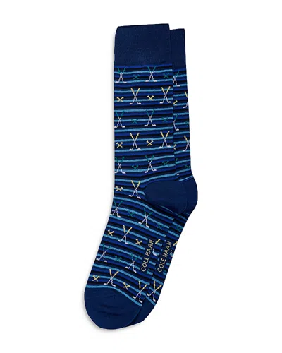 Cole Haan Golf Stripe Crew Dress Socks In Oatmeal Heather