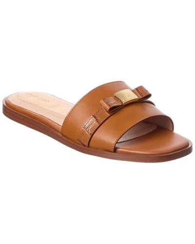 Cole Haan Go-to Emalia Slide Bow Leather Sandal In Brown