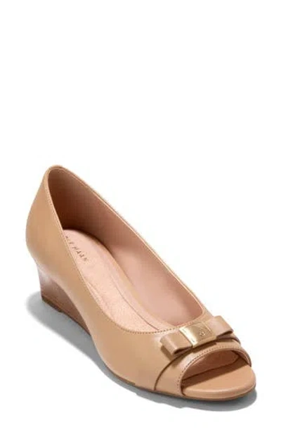 Cole Haan Go-to Malta Bow Peep Toe Wedge Pump In Neutral