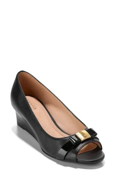 Cole Haan Go-to Malta Bow Peep Toe Wedge Pump In Black
